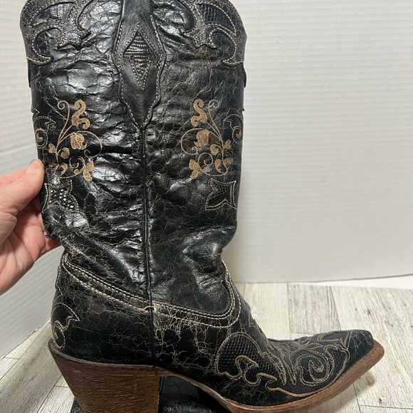 The Lizzie Boots by Corral lizard leather cowboy western boots size 6 wide black - Picture 4 of 9